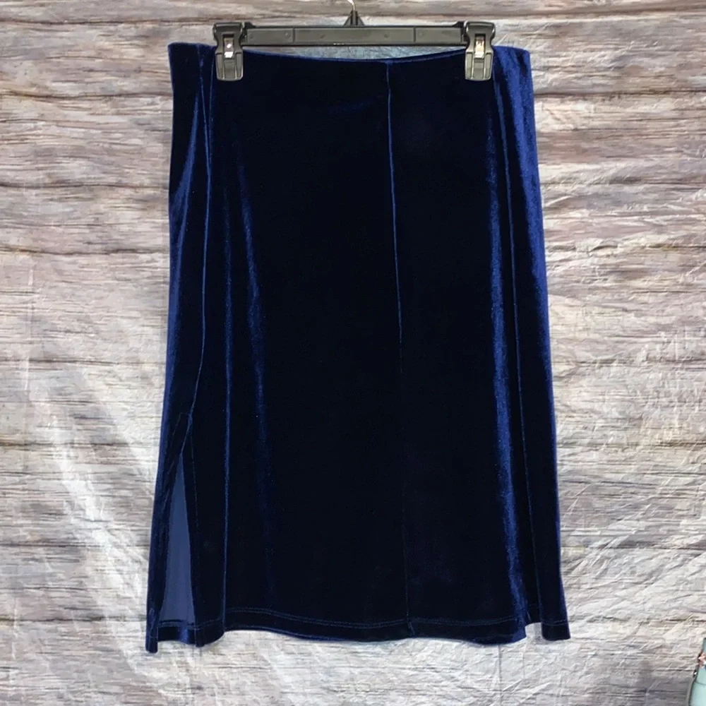 Royal Blue Velour Pencil Skirt With Slits